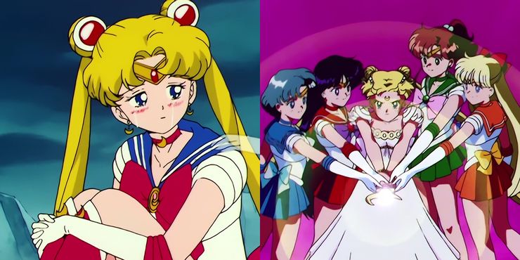 Sailor Moon e as Sailors internas no final da primeira fase do anime clássico