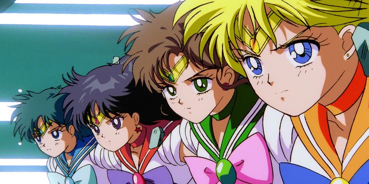 Sailor Mercury, Sailor Mars, Sailor Jupiter e Sailor Venus no anime clássico