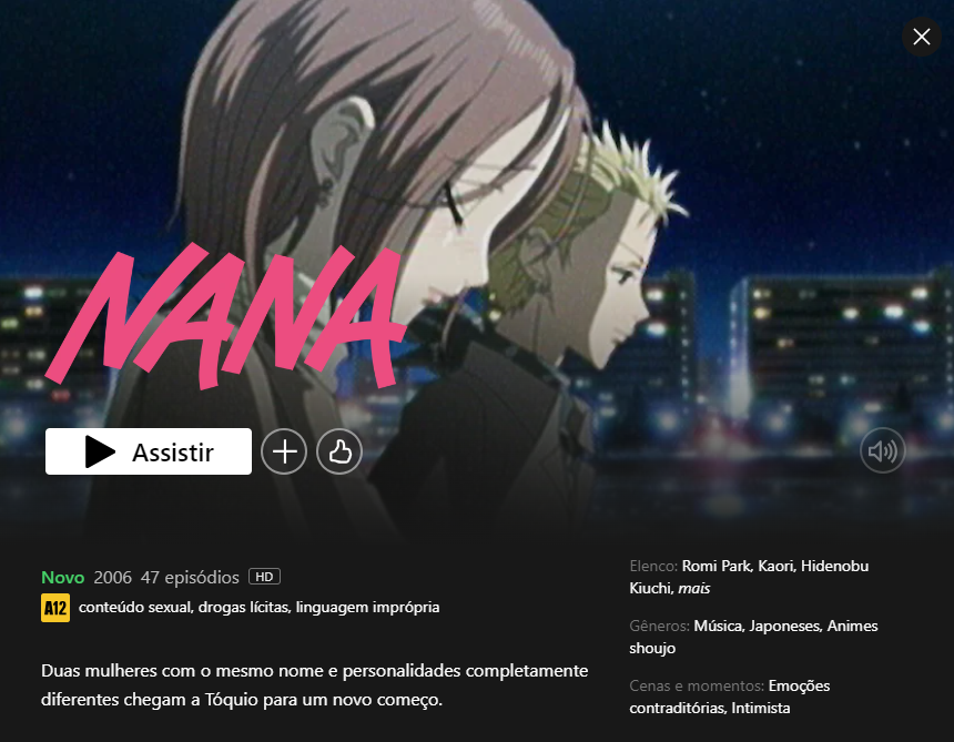 O anime NANA, baseado no mangá de Ai Yazawa (Paradise Kiss), finalmente chegou ao catálogo da Netflix, após alguns adiamentos.