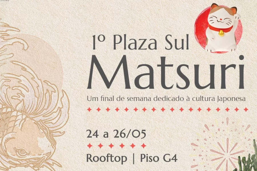 O Plaza Sul Shopping anuncia a realização do primeiro Matsuri Plaza Sul, um festival japonês que acontecerá de 24 a 26 de maio de 2024.