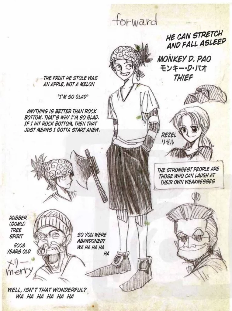 Em 1994, três anos antes de One Piece, um esboço de protótipo revela diferenças surpreendentes da série atual.