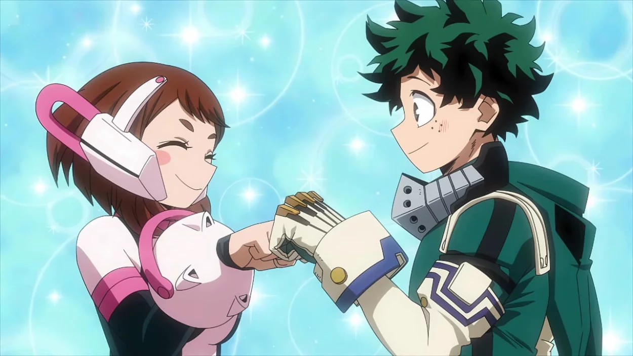 Horikoshi explica por que evitou romance explícito entre Deku e Ochaco no final de My Hero Academia. Série se despede com anime em 2025.