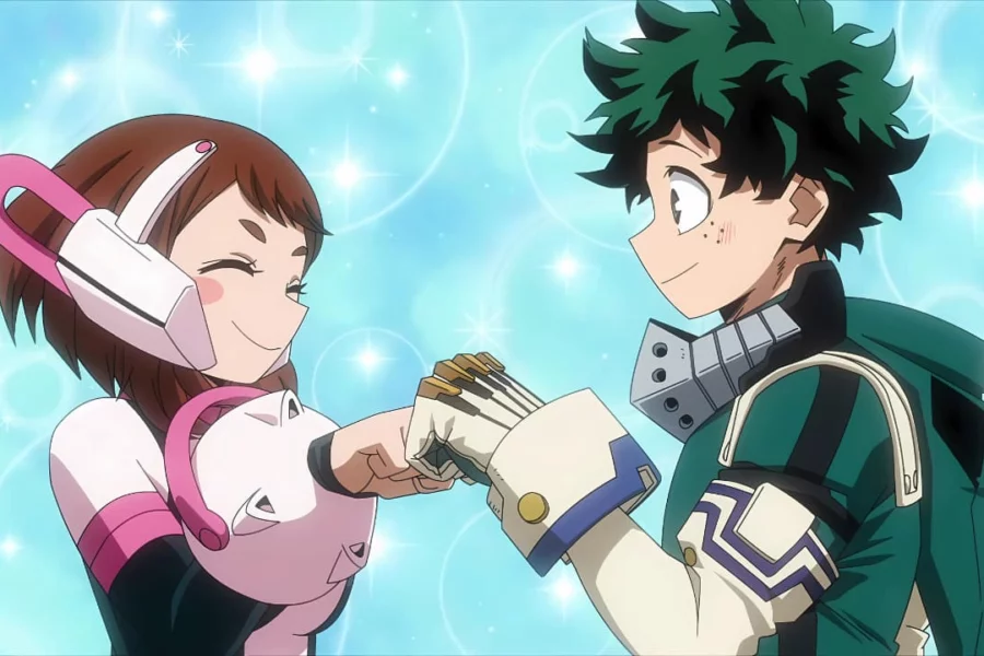 Horikoshi explica por que evitou romance explícito entre Deku e Ochaco no final de My Hero Academia. Série se despede com anime em 2025.