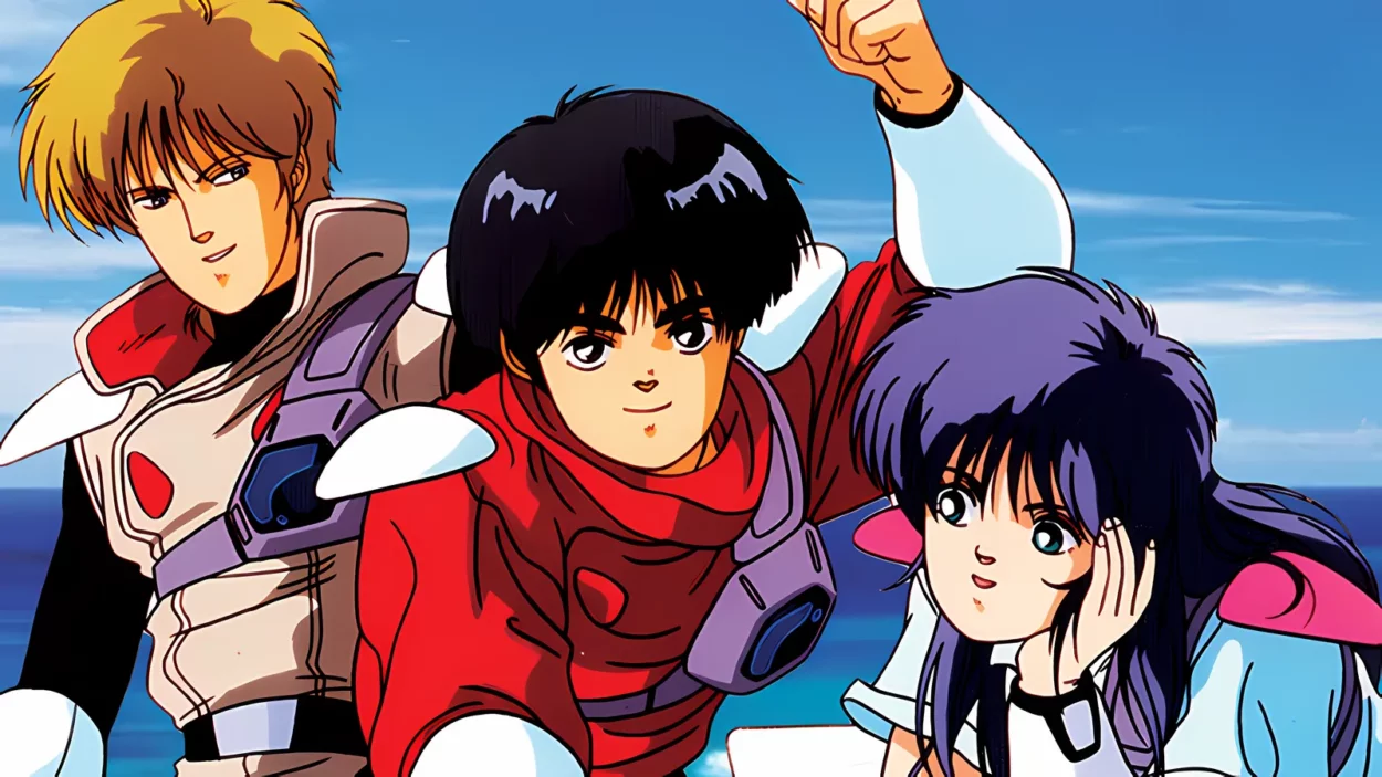 Arte oficial do anime Zillion com o personagem JJ segurando a pistola Zillion em cenário futurista